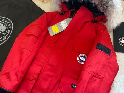 Canada Goose Children Jacket Wolf Fur Red Polyester Cotton