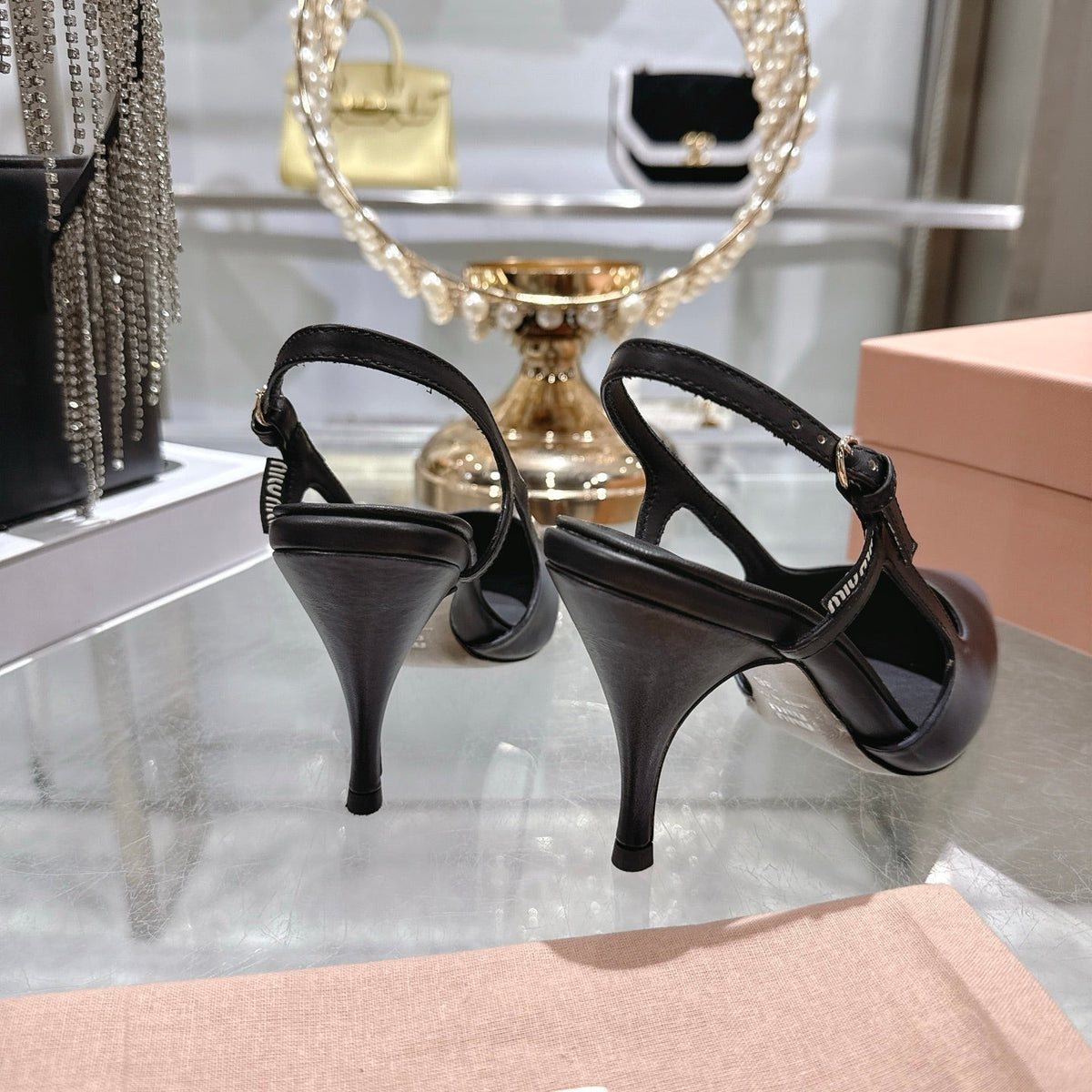 Miu 26 High Heel Slingback 75 Black Cowhide 592081