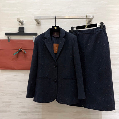 LP Blend Suit Set Dark Blue Spotted Wool 346557