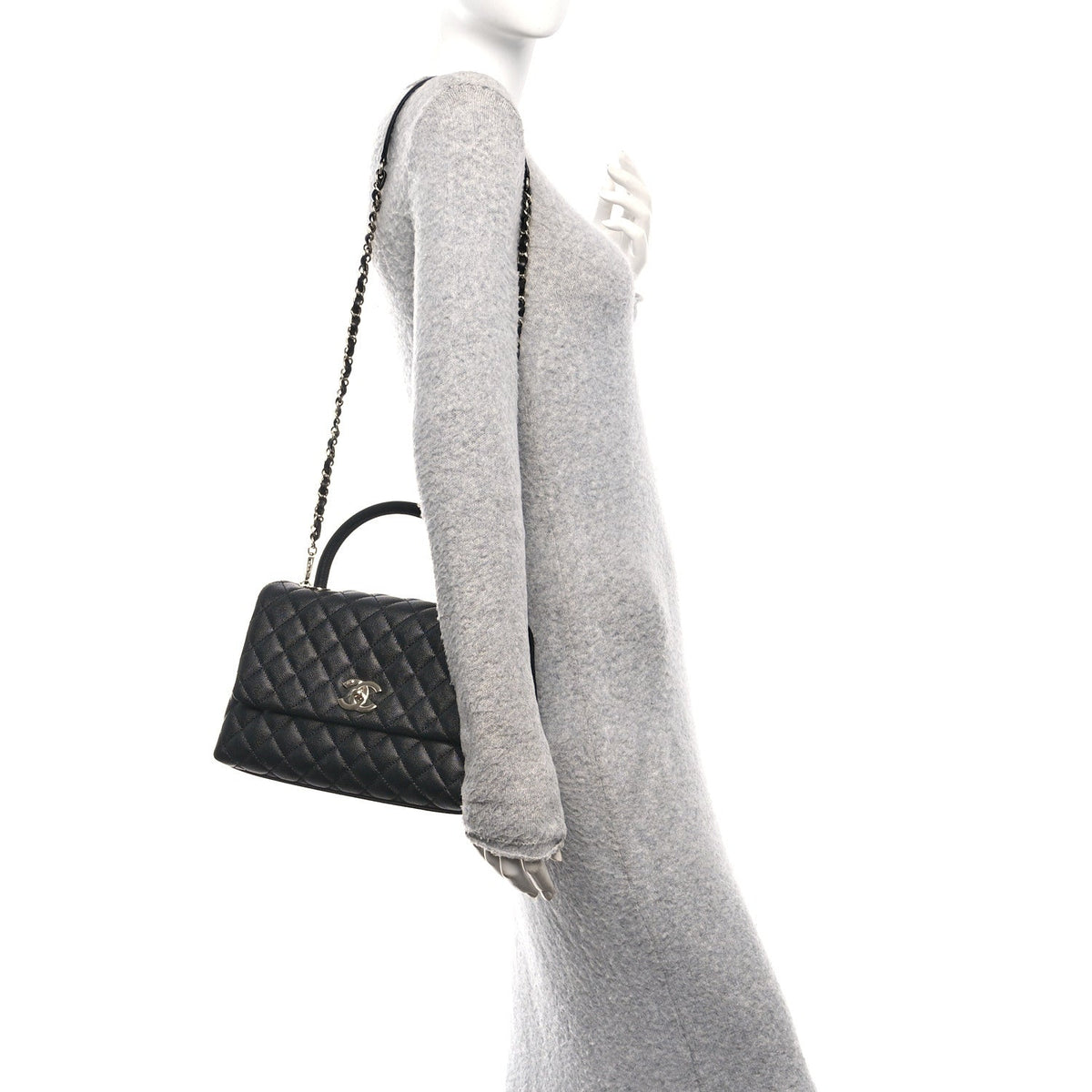 Caviar Quilted Small Coco Handle Flap Black