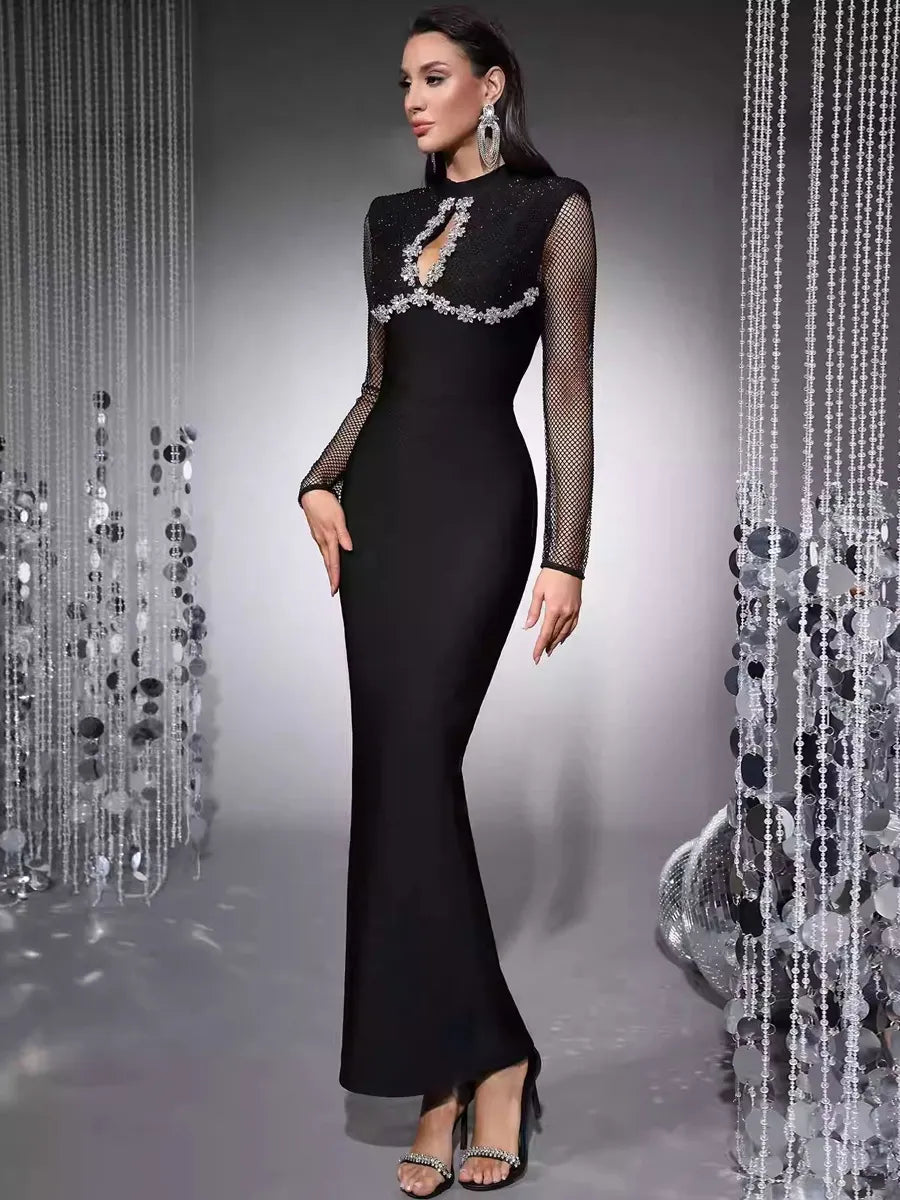 Aileen Rhinestone Patchwork Maxi Dress