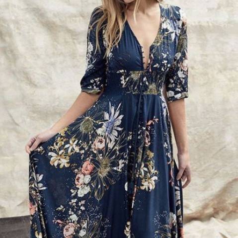 Womenswear Statement Print Design V-Neck Sexy Dress