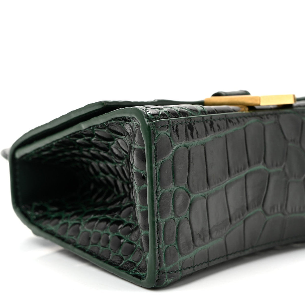 Shiny Calfskin Crocodile Embossed Hourglass Top Handle Bag XS Forest Green
