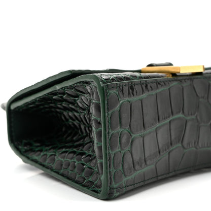 Shiny Calfskin Crocodile Embossed Hourglass Top Handle Bag XS Forest Green