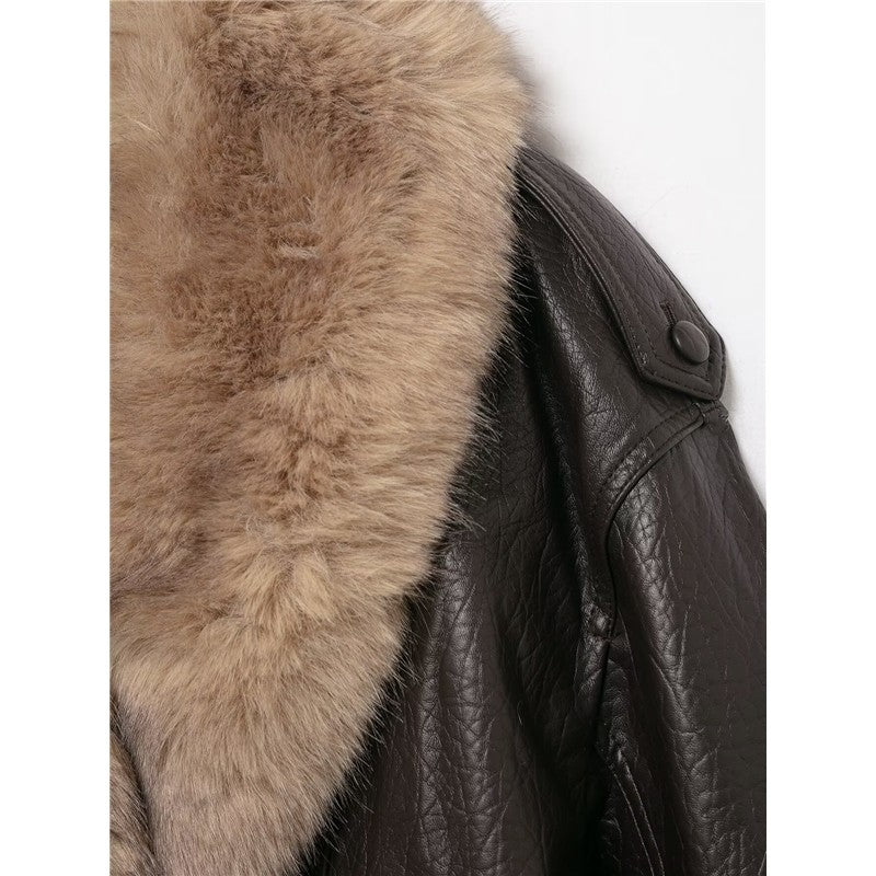 Detachable Collar Faux Leather Jacket