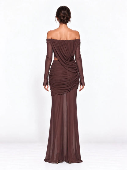 Rosalinda Off-Shoulder Pleated Maxi Dress