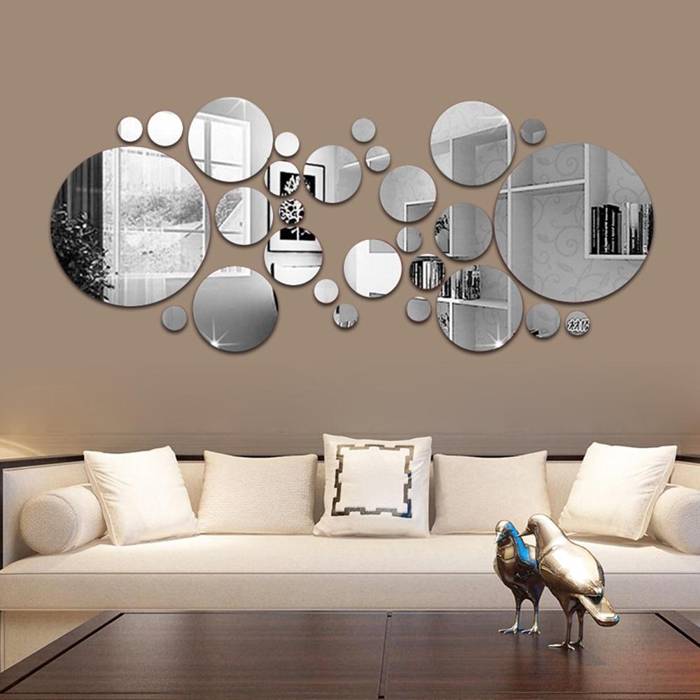 26/24Pcs 3D Mirror Wall Sticker Round Mirror Diy Tv Background Room Stickers Wall Decor Bedroom Bathroom Home Decoration Mirror