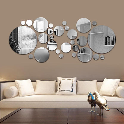 26/24Pcs 3D Mirror Wall Sticker Round Mirror Diy Tv Background Room Stickers Wall Decor Bedroom Bathroom Home Decoration Mirror