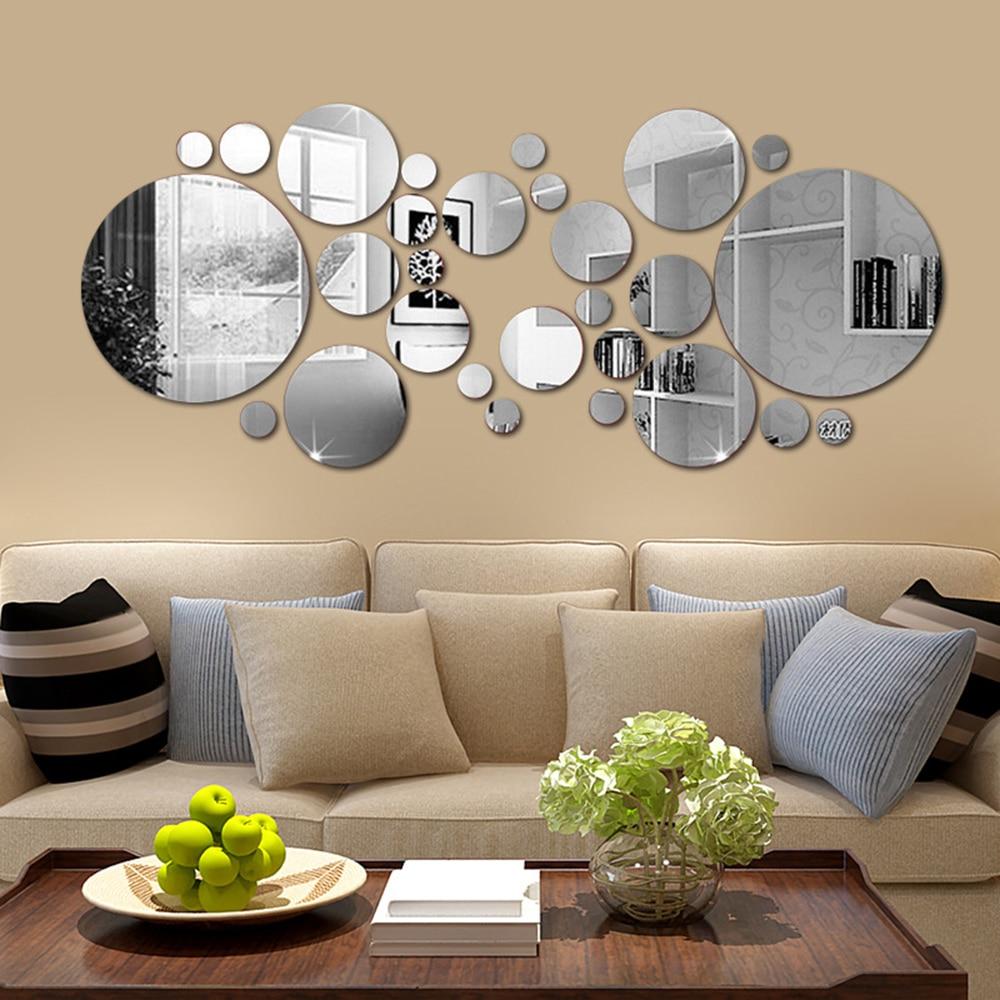 26/24Pcs 3D Mirror Wall Sticker Round Mirror Diy Tv Background Room Stickers Wall Decor Bedroom Bathroom Home Decoration Mirror