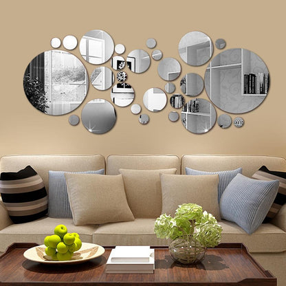 26/24Pcs 3D Mirror Wall Sticker Round Mirror Diy Tv Background Room Stickers Wall Decor Bedroom Bathroom Home Decoration Mirror