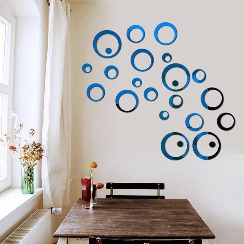 26/24Pcs 3D Mirror Wall Sticker Round Mirror Diy Tv Background Room Stickers Wall Decor Bedroom Bathroom Home Decoration Mirror