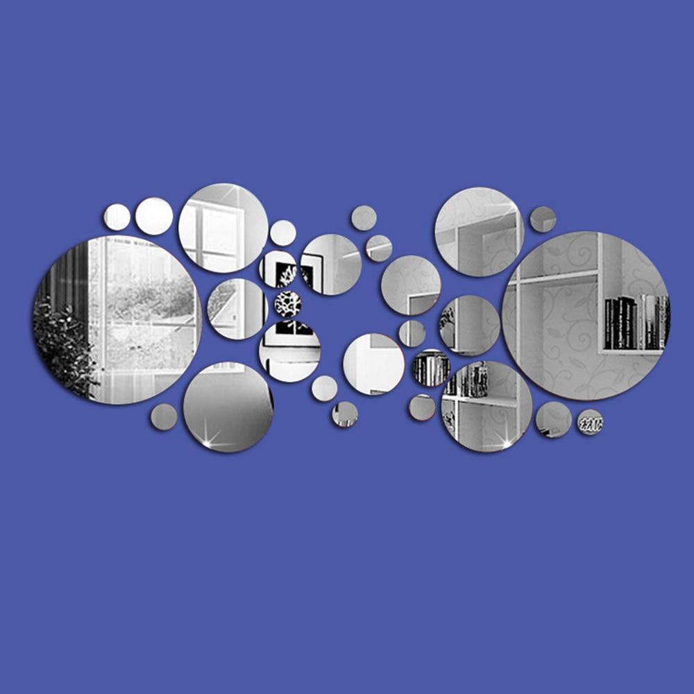 26/24Pcs 3D Mirror Wall Sticker Round Mirror Diy Tv Background Room Stickers Wall Decor Bedroom Bathroom Home Decoration Mirror