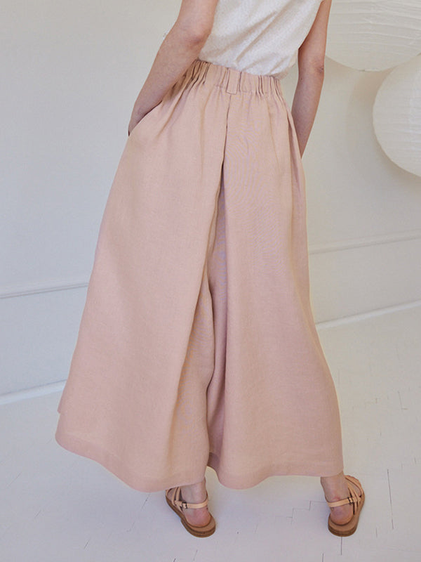 High Waisted Loose Pleated Pockets Solid Color Casual Pants Bottoms