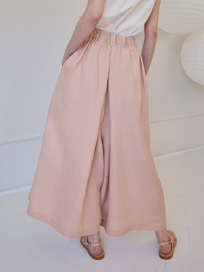 High Waisted Loose Pleated Pockets Solid Color Casual Pants Bottoms