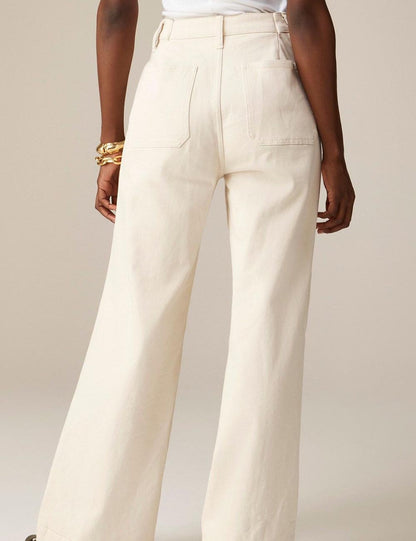Simple Mid Waist Wide Leg Denim Pants