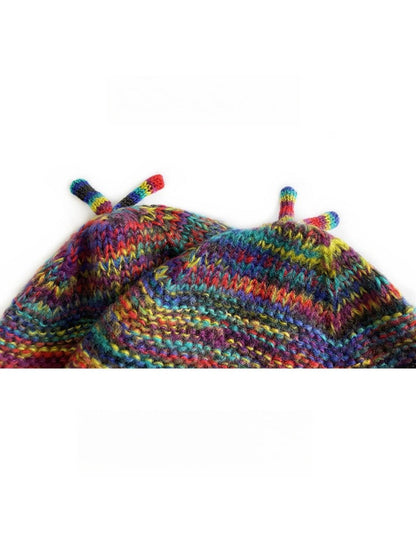 Haila - Retro Colorful Knitted Beanie with Chin Ties