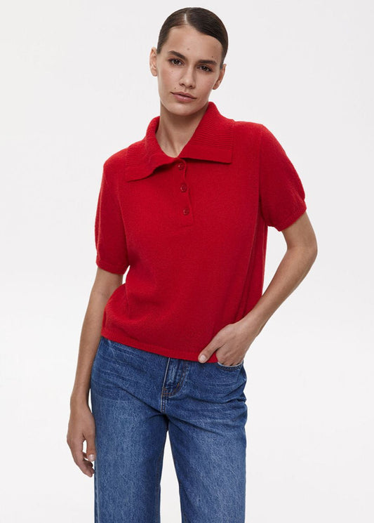 Knit Polo Shirt Soft Red Buttoned Short Sleeve