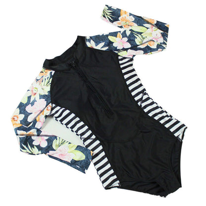 Sexy One Piece Women'S Swimsuit Hot Spring Surfing Diving Long Sleeve Swimsuit Print