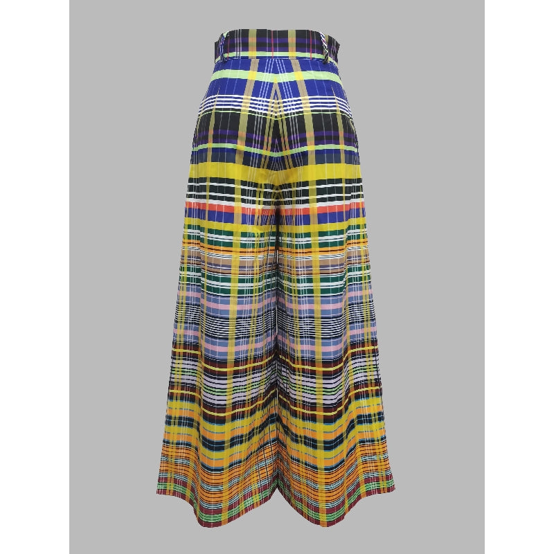 Loose Wide Leg Checkerboard Printed Casual Pants Bottoms Pants