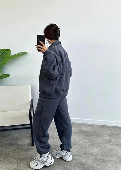 Oversized Zip Up Hoodie and Jogger Set Soft Fabric