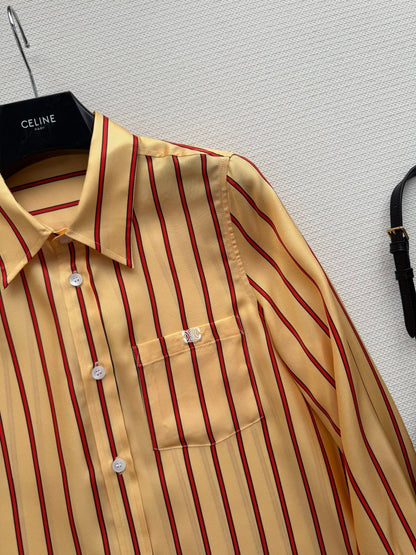 Celine 26SS Striped Shirt Yellow in Silk Fabric 849595