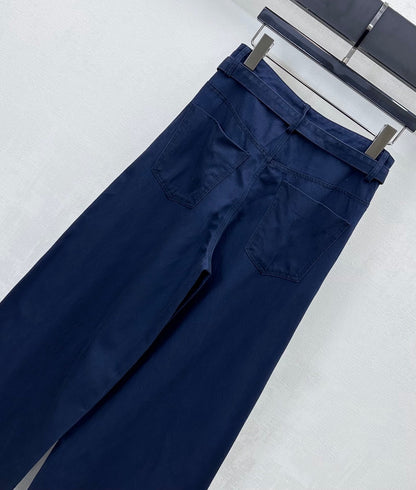 CC Wide-Leg Trousers Navy Blue Cotton Lyocell 350200