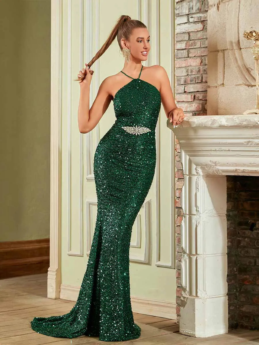Iris Sequined Fish Tail Maxi Dress