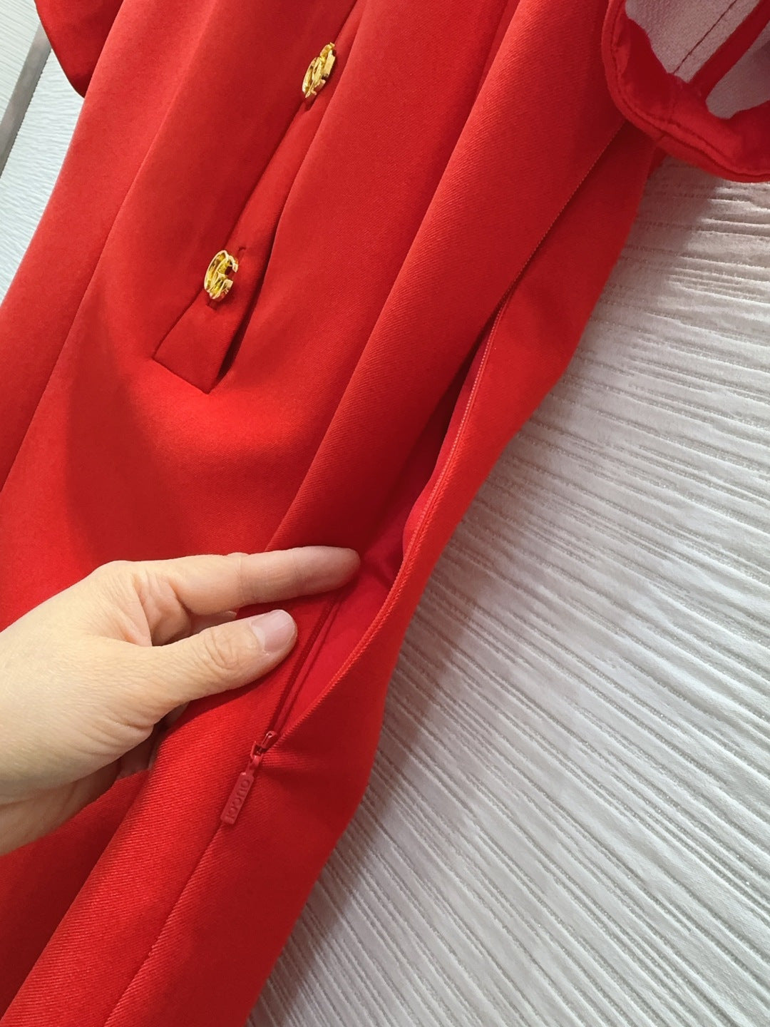 GG Crêpe Dress With Double G Button Red Wool 346689