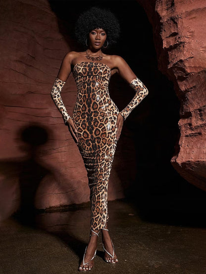 Liana Strapless Leopard Sequin Maxi Dress