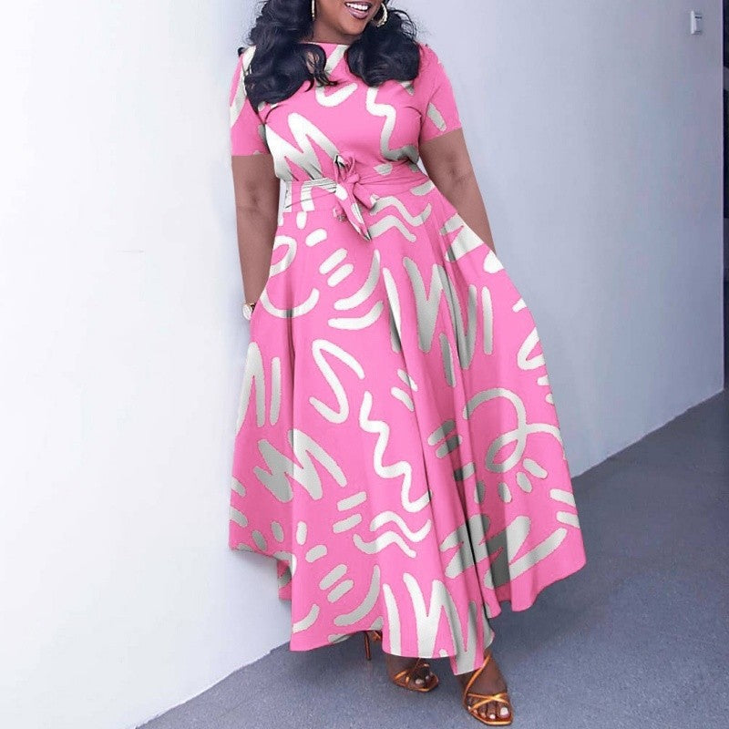 Printed Short Sleeve Flared Dress