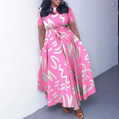 Printed Short Sleeve Flared Dress