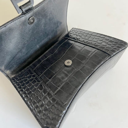 Balenciaga black croc embossed small hourglass bag