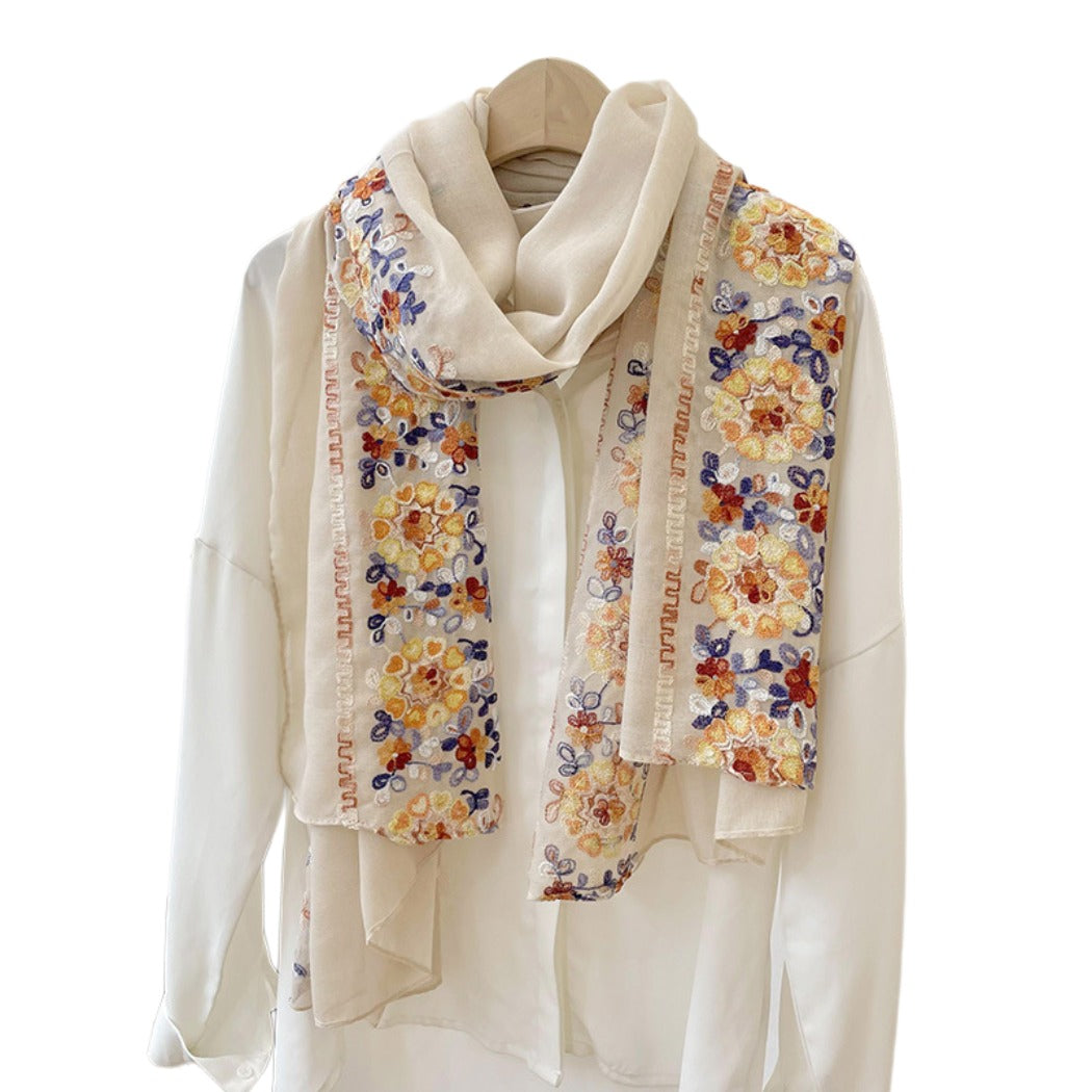 Scarvii - Boho Embroidered Floral Scarf - Soft &amp; Charm