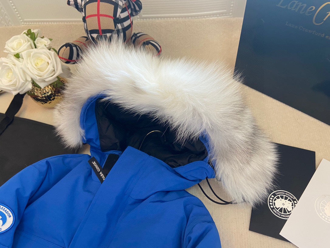 Canada Goose Children Jacket Wolf Fur Blue Polyester Cotton