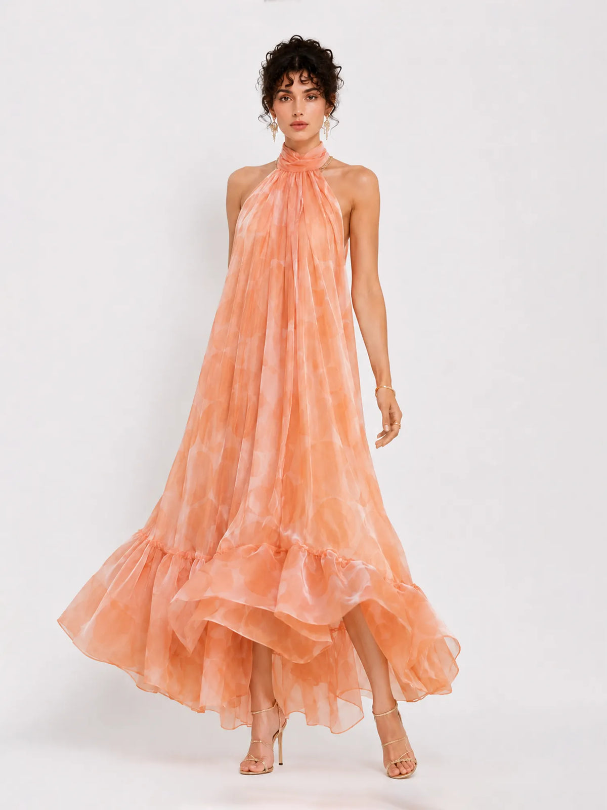 Aurora Printed Halter-Neck Backless Maxi Dress
