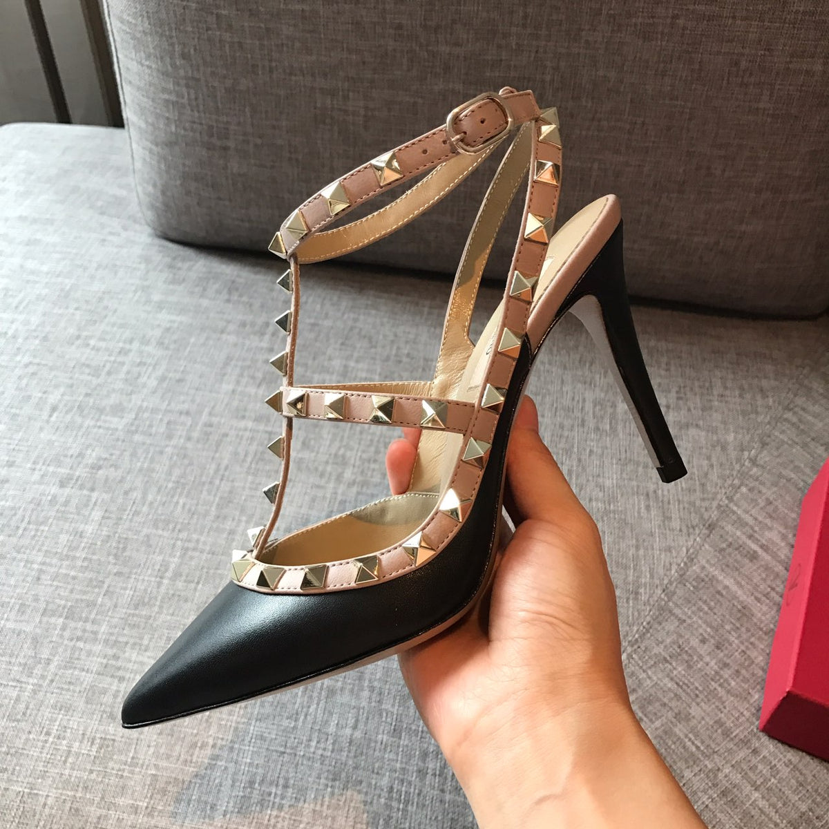 Rockstud Slingback 100 Black Beige Calfskin
