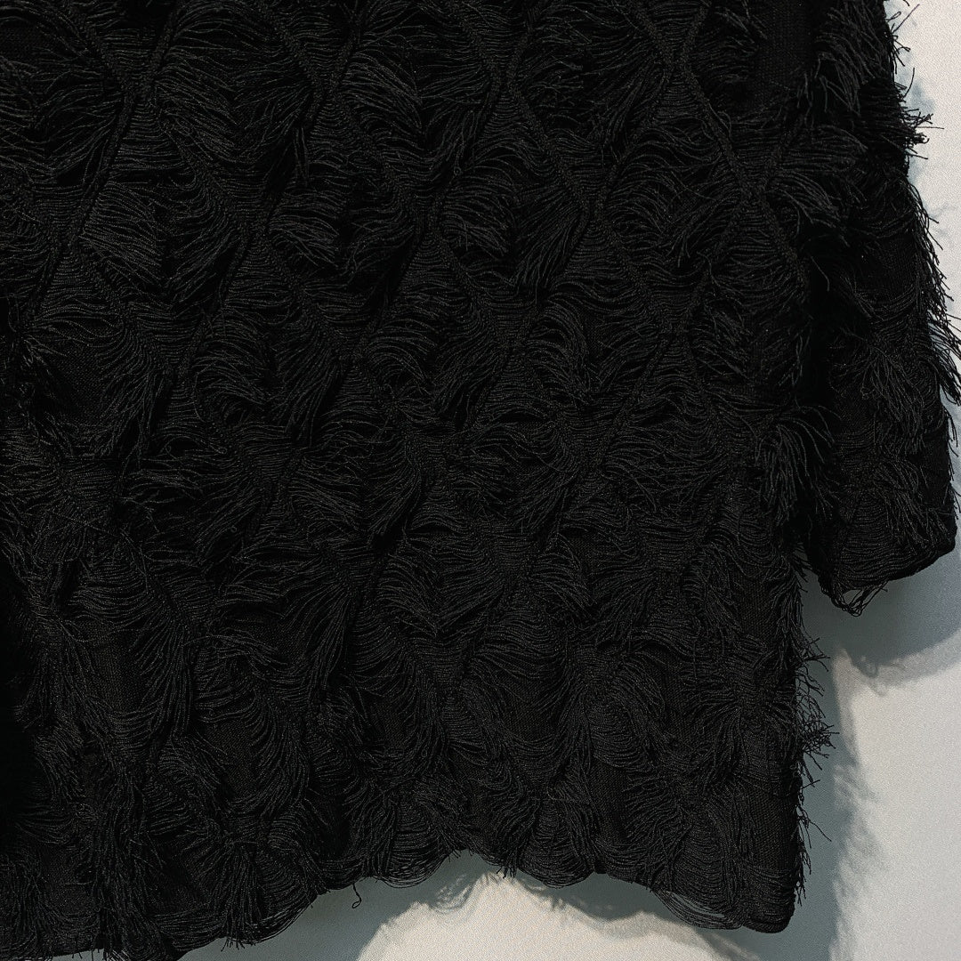 CC SS26 Feather-Trimmed Chiffon Top Black Chiffon 350963