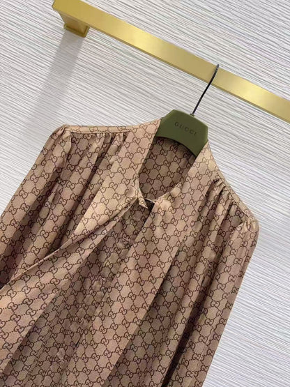 GG SS26 Printed Shirt Beige Brown Polyester
