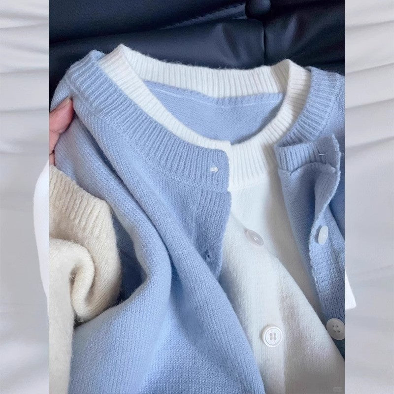 Blue Knit Cardigan Two Piece