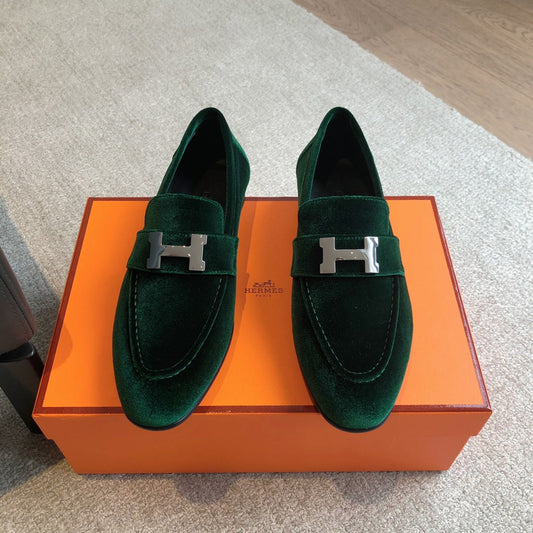 Paris Loafer Green Velvet Fabric With Silver Signature Buckle 509393