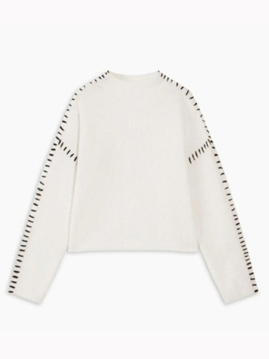 Contrast Color Loose Look-Younger Round-Neck Sweater