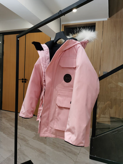 Canada Goose Children Parka Jacket Sandy Pink Fox Fur Polyester Cotton