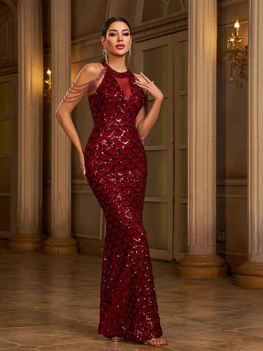 Rose Sleeveless Maxi Dress In Red