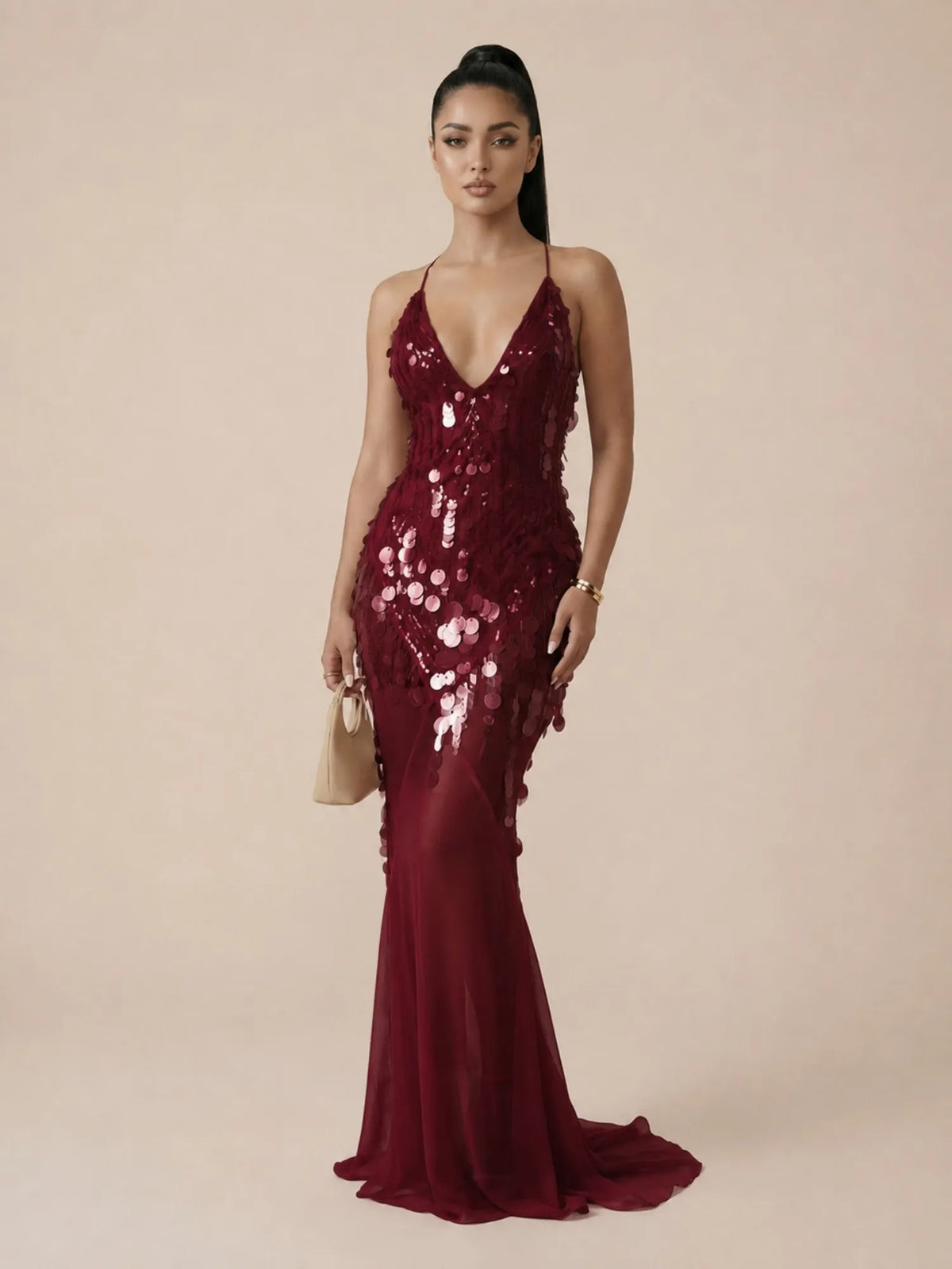 Selina Paillette Chiffon Mermaid Maxi Dress
