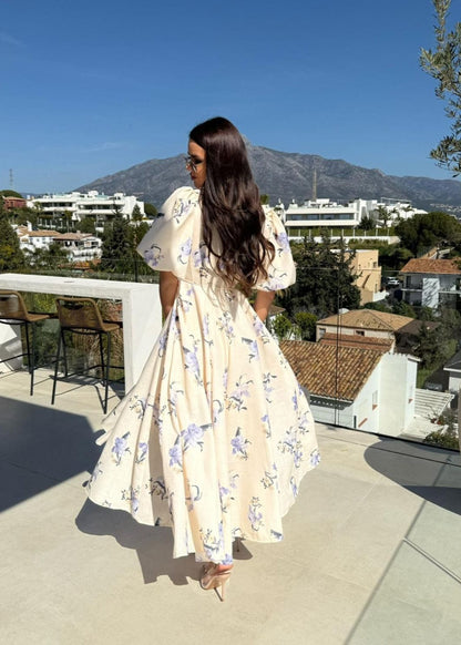 Floral Puff Sleeve Maxi Dress In Lightweight Fabric