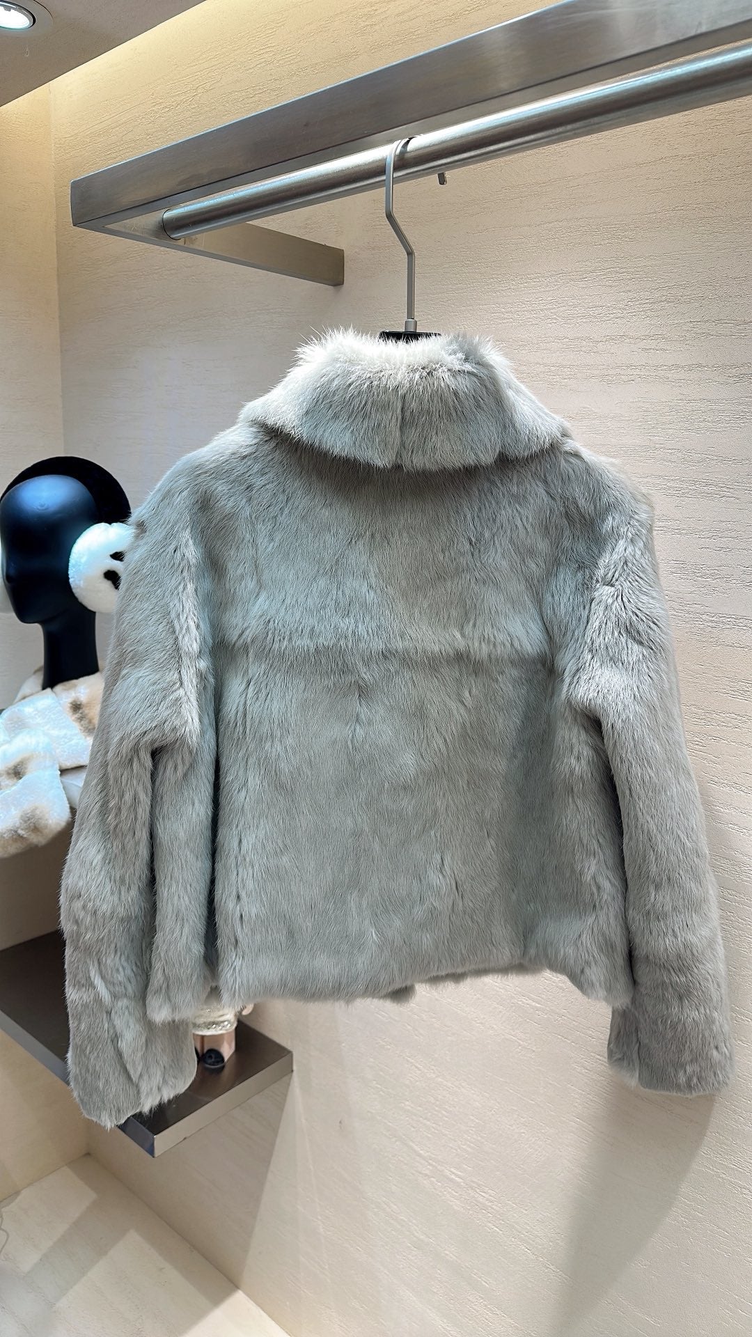 CELINE Rabbit Fur Coat Light Gray 333225