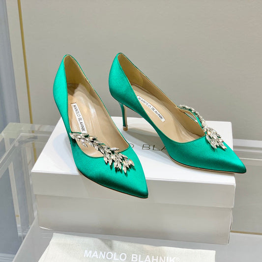 Manolo Women's Nadira Pumps 70 Green Satin