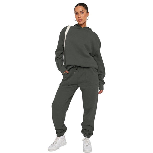 Solid Color Hooded Long Sleeve Sweatshirt Long Pants Set