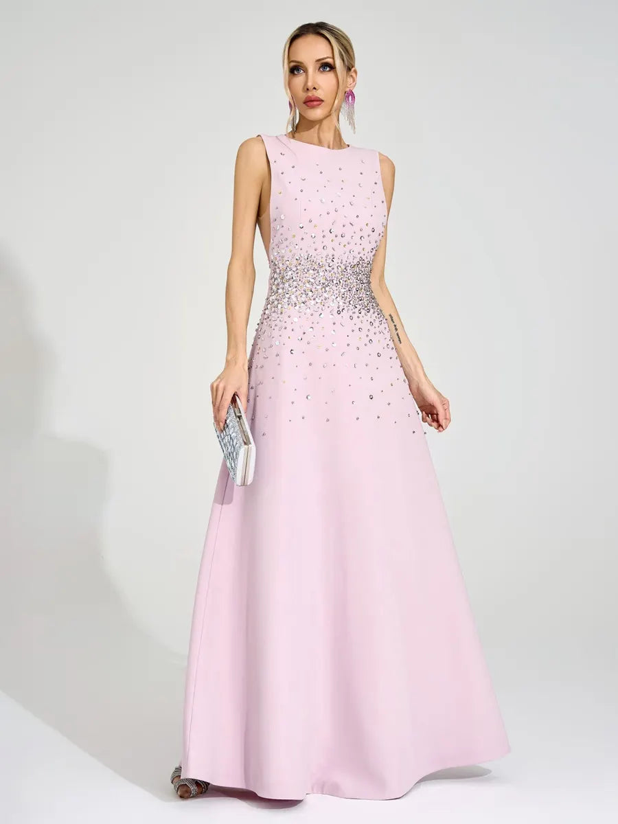 Emmeline Light Pink Diamond Maxi Dress