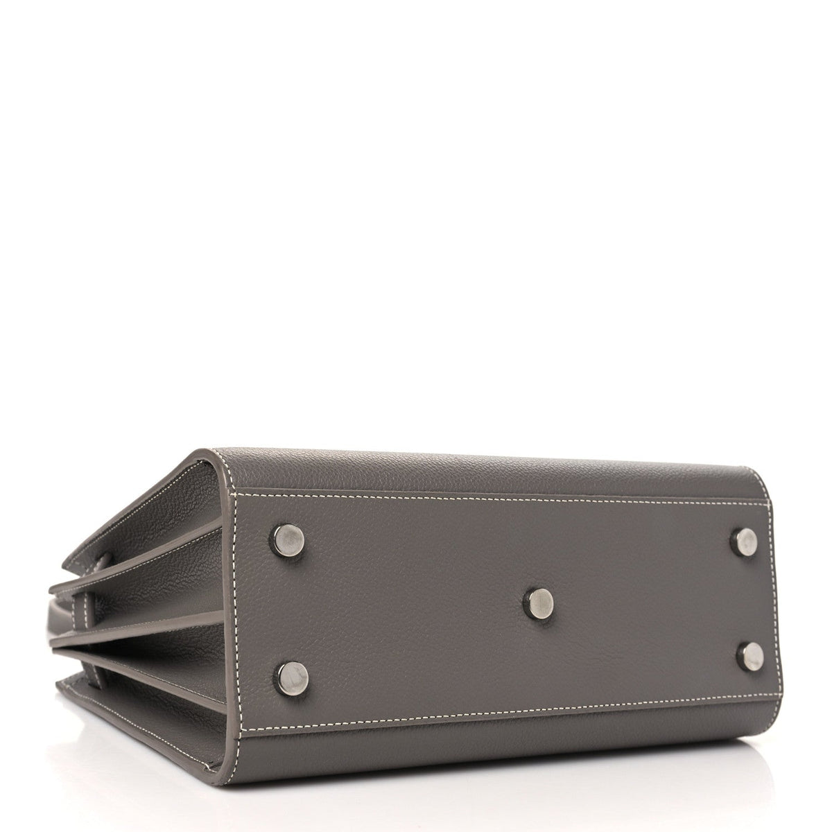Grained Calfskin Topstitch Baby Sac De Jour Fog